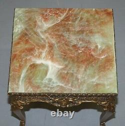 Pair Of Vintage French Side Tables With Gold Gilt Style Finish & Faux Marble Top