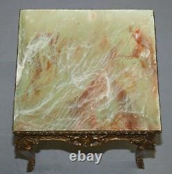 Pair Of Vintage French Side Tables With Gold Gilt Style Finish & Faux Marble Top