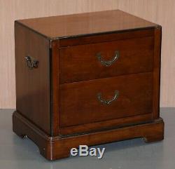 Pair Of Vintage Military Campaign Mahogany Lamp Wine Side Bedside Table Drawers