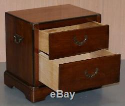 Pair Of Vintage Military Campaign Mahogany Lamp Wine Side Bedside Table Drawers
