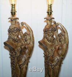 Pair Of Vintage Style Maiden Seducing Zeus Statue Table Lamps Nicely Decorative