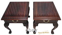 Pair Thomasville Flame Mahogany Ball & Claw End Tables