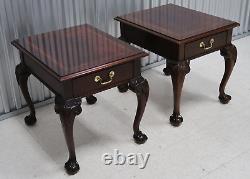 Pair Thomasville Flame Mahogany Ball & Claw End Tables