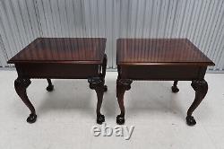 Pair Thomasville Flame Mahogany Ball & Claw End Tables