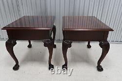 Pair Thomasville Flame Mahogany Ball & Claw End Tables