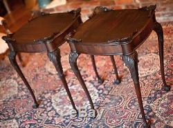 Pair of Antique 1800s Chippendale, End, Side Tables Mahogany Ball & Claw Feet