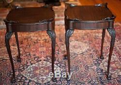 Pair of Antique 1800s Chippendale, End, Side Tables Mahogany Ball & Claw Feet