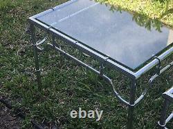 Pair of Chippendale Style MCM Chrome Coffee Tables