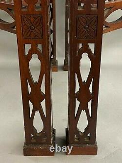 Pair of Mahogany Chinese Chippendale Style Reticulated One Drawer Stands