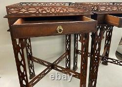Pair of Mahogany Chinese Chippendale Style Reticulated One Drawer Stands