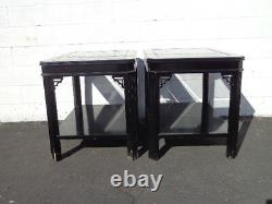 Pair of Tables Fretwork Lacquer Cocktail Accent End Table Chinese Chinoiserie