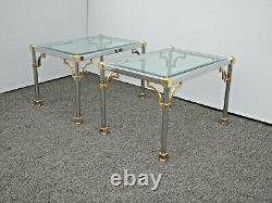 Pair of Two Mid Century Modern Chinese Chippendale Chrome End Tables