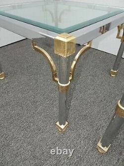 Pair of Two Mid Century Modern Chinese Chippendale Chrome End Tables