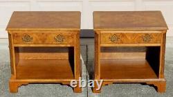 Pair of Vintage Burl Wood Chippendale Nightstands by Baker Furniture, 1970s