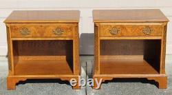 Pair of Vintage Burl Wood Chippendale Nightstands by Baker Furniture, 1970s