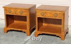 Pair of Vintage Burl Wood Chippendale Nightstands by Baker Furniture, 1970s