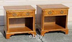 Pair of Vintage Burl Wood Chippendale Nightstands by Baker Furniture, 1970s