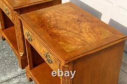 Pair of Vintage Burl Wood Chippendale Nightstands by Baker Furniture, 1970s