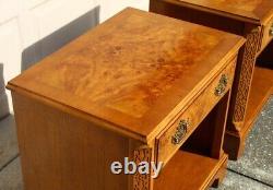 Pair of Vintage Burl Wood Chippendale Nightstands by Baker Furniture, 1970s