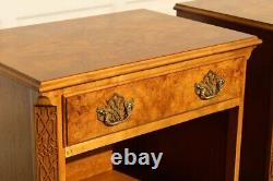 Pair of Vintage Burl Wood Chippendale Nightstands by Baker Furniture, 1970s