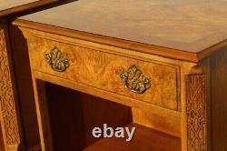 Pair of Vintage Burl Wood Chippendale Nightstands by Baker Furniture, 1970s