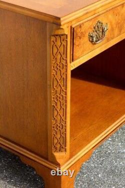 Pair of Vintage Burl Wood Chippendale Nightstands by Baker Furniture, 1970s