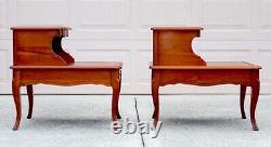 Pair of Vintage Two-Tier Leather Step Side Tables With Drawers