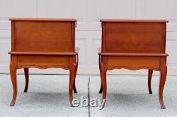 Pair of Vintage Two-Tier Leather Step Side Tables With Drawers