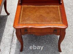 Pair of Vintage Two-Tier Leather Step Side Tables With Drawers