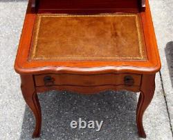 Pair of Vintage Two-Tier Leather Step Side Tables With Drawers