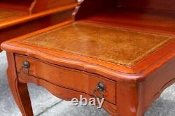 Pair of Vintage Two-Tier Leather Step Side Tables With Drawers