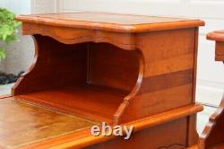 Pair of Vintage Two-Tier Leather Step Side Tables With Drawers