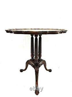 RARE Antique Chippendale Meticulously Hand Carved Mahogany Pie Crust Tea Table