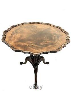 RARE Antique Chippendale Meticulously Hand Carved Mahogany Pie Crust Tea Table