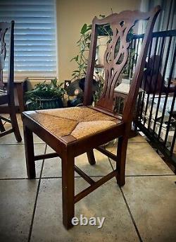 RARE Beautiful ANTIQUE CHIPPENDALE CHAIRS WITH RUSH SEAT By Michigan Chair Co