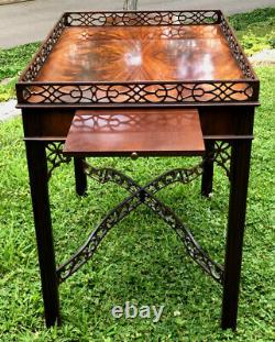 RARE VINTAGE BAKER COLLECTORS EDITION CHIPPENDALE MAHOGANY TEA TABLE WithGALLERY