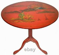 Rare 18th C American Chippendale Antique Red Lacquer Japanned Fig Tilt-top Table