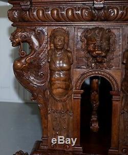 Rare 18th Century French Walnut Renaissance Extending High Table Heavily Carved