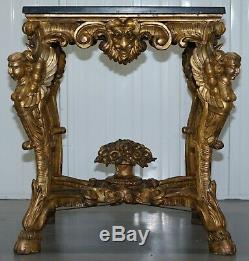 Rare 18th Century Italian Giltwood Heavily Carved Table With Specimen Marble Top