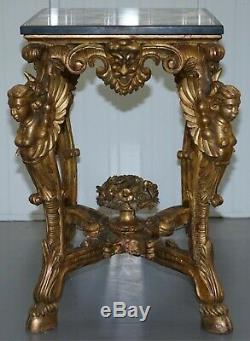 Rare 18th Century Italian Giltwood Heavily Carved Table With Specimen Marble Top