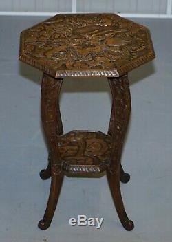 Rare 1905 Liberty's London Japanese Dragon Carved Side End Lamp Wine Table