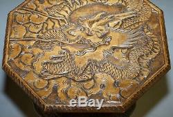 Rare 1905 Liberty's London Japanese Dragon Carved Side End Lamp Wine Table