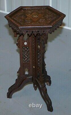 Rare 19th Century Hand Carved Liberty's London Moorish Side End Lamp Wine Table