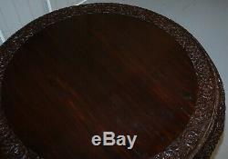 Rare 19th Cenutry Anglo Indian Padauk Table Hand Carved Rosewood Lions & Flowers