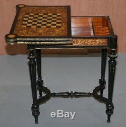 Rare Aesthetic Movement Burr Walnut Marquetry Inlaid Chess Fold Over Card Table