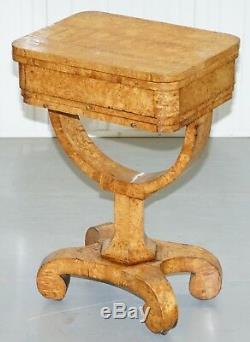 Rare Biedermeier Burr Satinwood Victorian Games Table For Chess Cards Fold Out