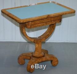 Rare Biedermeier Burr Satinwood Victorian Games Table For Chess Cards Fold Out