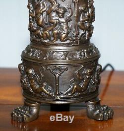 Rare Circa 1860 Bronzed Cherub Putti Angel Oil Lamp Converted Into Table Lamp