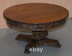 Rare Circa 1880 Anglo Indian Hand Carved Centre Coffee Occasional Table Burmese