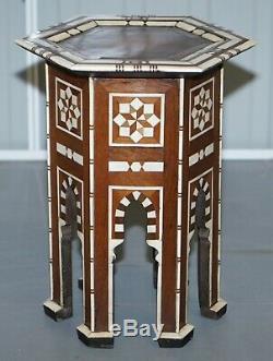 Rare Circa 1900 Syrian Bone Inlaid Hexagon Side Table Ideal For Lamps Display
